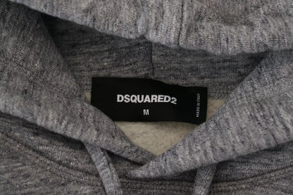 Dsquared² Gray Cotton Hooded Printed Men Pullover Sweater