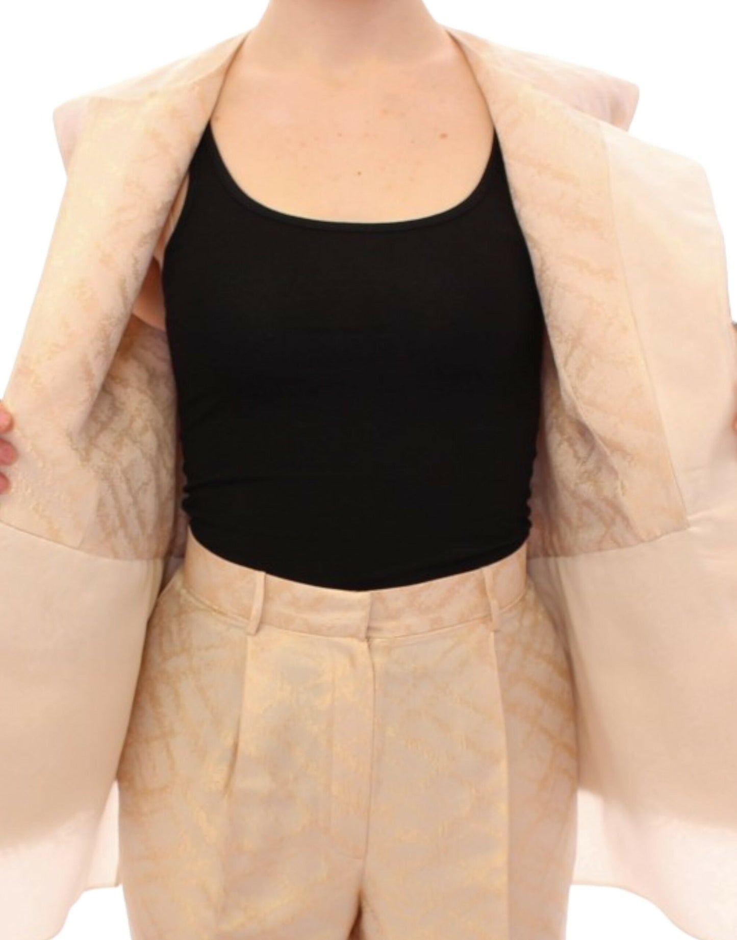 Zeyneptosun Beige ärmellose Brokatjacke