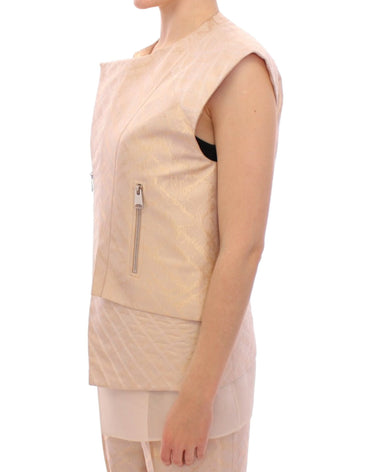 Zeyneptosun Exquisite Beige Brocade Sleeveless Jacket Vest