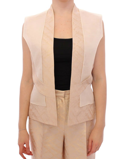 Zeyneptosun Beige ärmellose Jacke aus Brokat