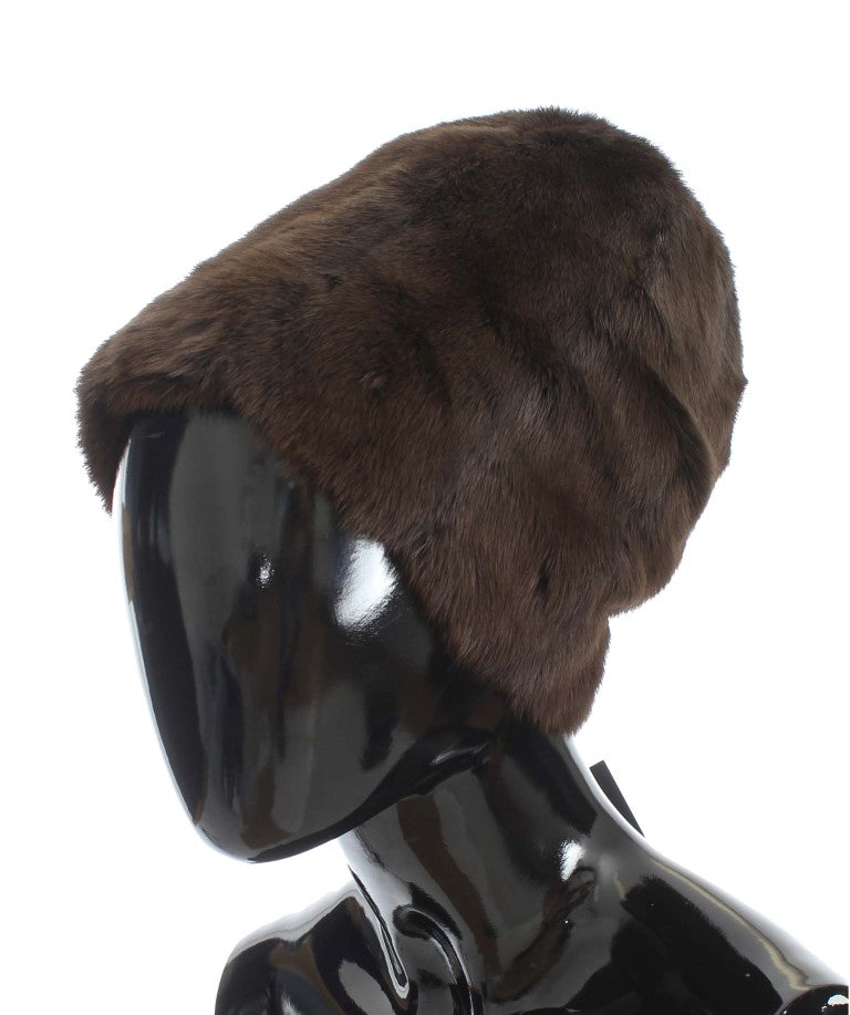 Dolce &amp; Gabbana Brown Weasel Fur Damen Kaschmirmütze Mütze