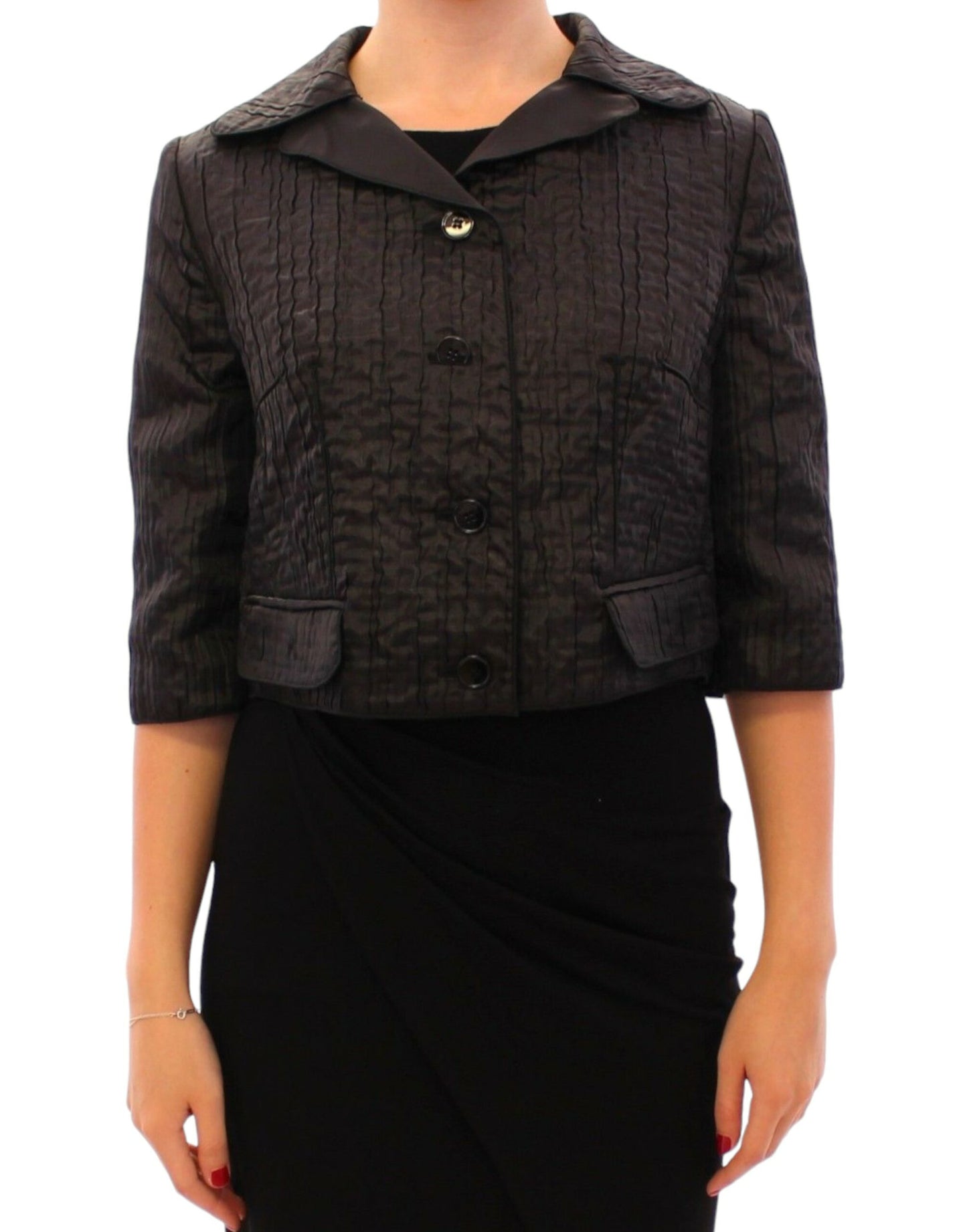 Dolce &amp; Gabbana Schwarzer kurzer Bolero-Shrug-Jackenmantel