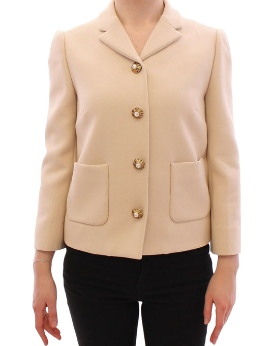 Dolce &amp; Gabbana Beige Wolle-Perlenknopf-Jacken-Blazer-Mantel