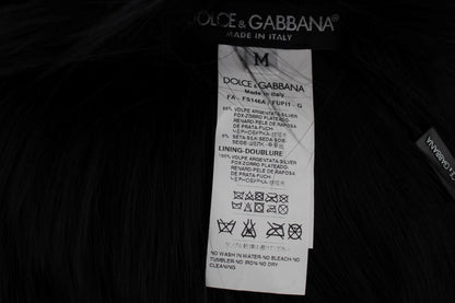 Dolce & Gabbana Elegant Black Fox Fur Silk Shoulder Wrap