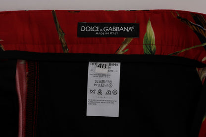 Dolce &amp; Gabbana Rote Seiden-Anzughose mit Vogelmuster