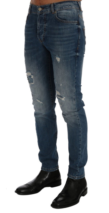 Zerrissene Dunfermile-Slim-Fit-Jeans von Frankie Morello in blauer Waschung