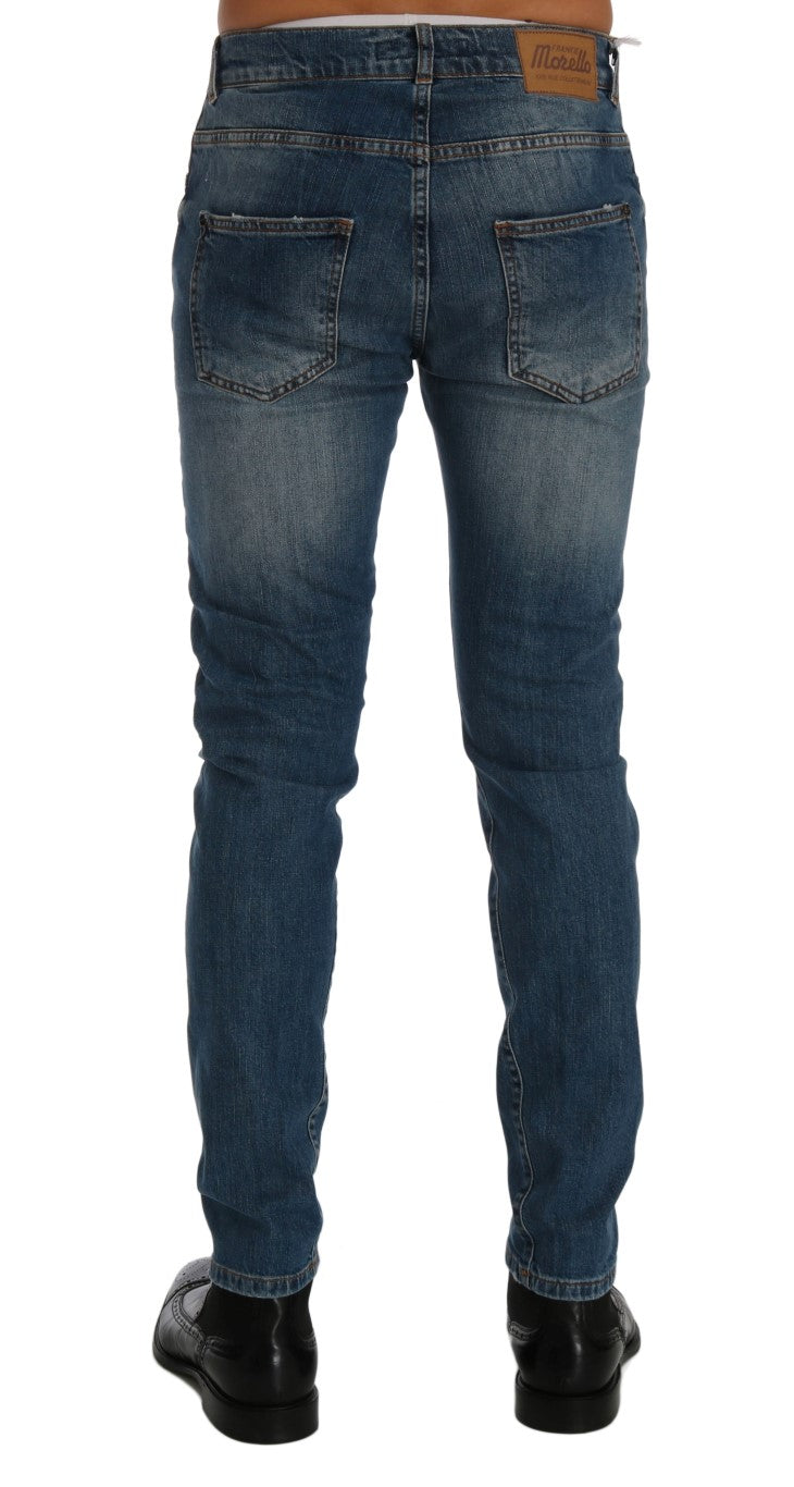 Zerrissene Dunfermile-Slim-Fit-Jeans von Frankie Morello in blauer Waschung