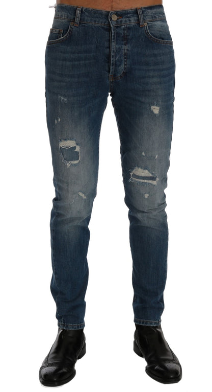 Zerrissene Dunfermile-Slim-Fit-Jeans von Frankie Morello in blauer Waschung