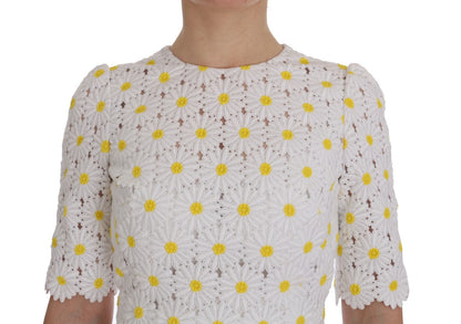 Weißes Sonnenblumen-Ricamo-Etuikleid von Dolce &amp; Gabbana