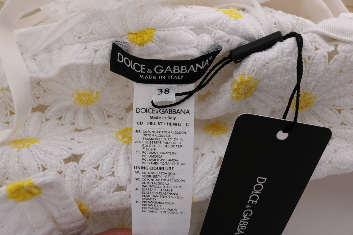 Weißes Sonnenblumen-Ricamo-Etuikleid von Dolce &amp; Gabbana