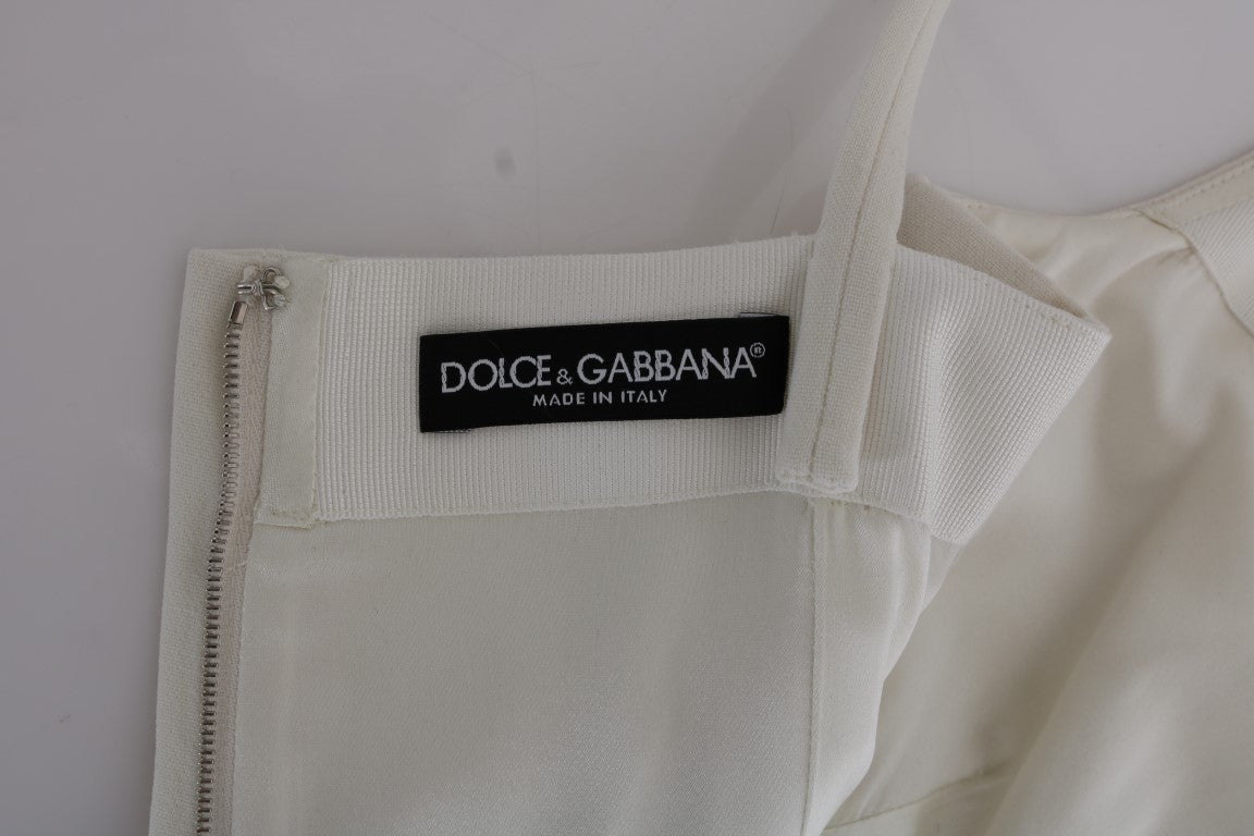 Dolce &amp; Gabbana Etuikleid aus weißer Wolle mit Stretch-Brosche