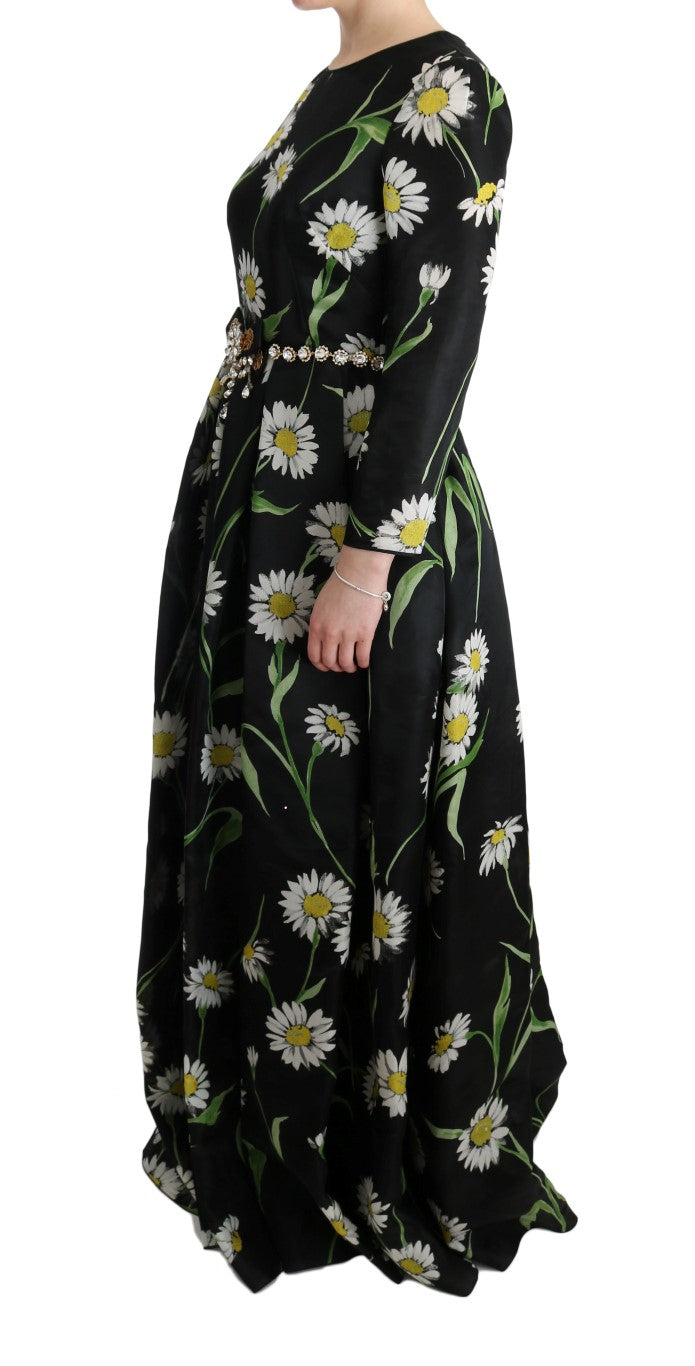 Dolce &amp; Gabbana Langes Maxikleid aus mehrfarbiger Seide mit Sonnenblumen-Print