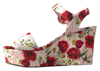 Dolce &amp; Gabbana Mehrfarbige Blumendruck-Wedges Sandalen mit Blumen-Knöchelriemen