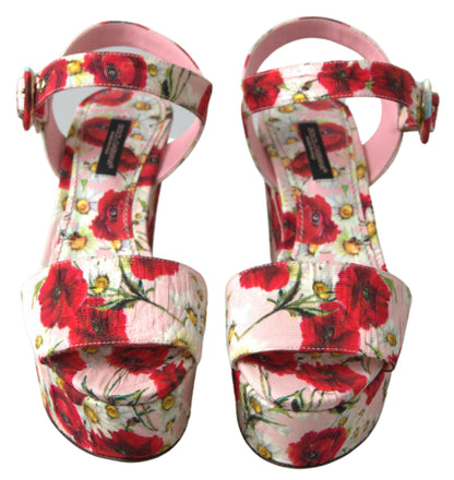 Dolce &amp; Gabbana Mehrfarbige Blumendruck-Wedges Sandalen mit Blumen-Knöchelriemen