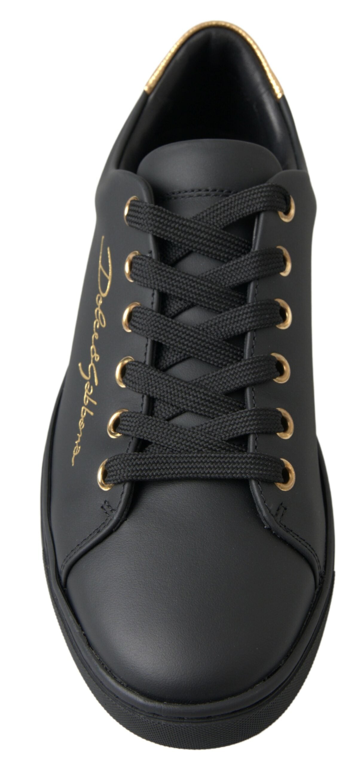 Dolce &amp; Gabbana Schwarz-goldene Leder-Klassiker-Sneakers