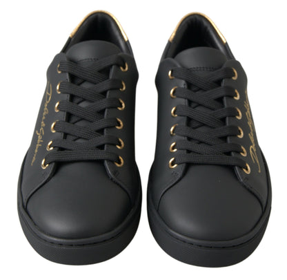 Dolce &amp; Gabbana Schwarz-goldene Leder-Klassiker-Sneakers