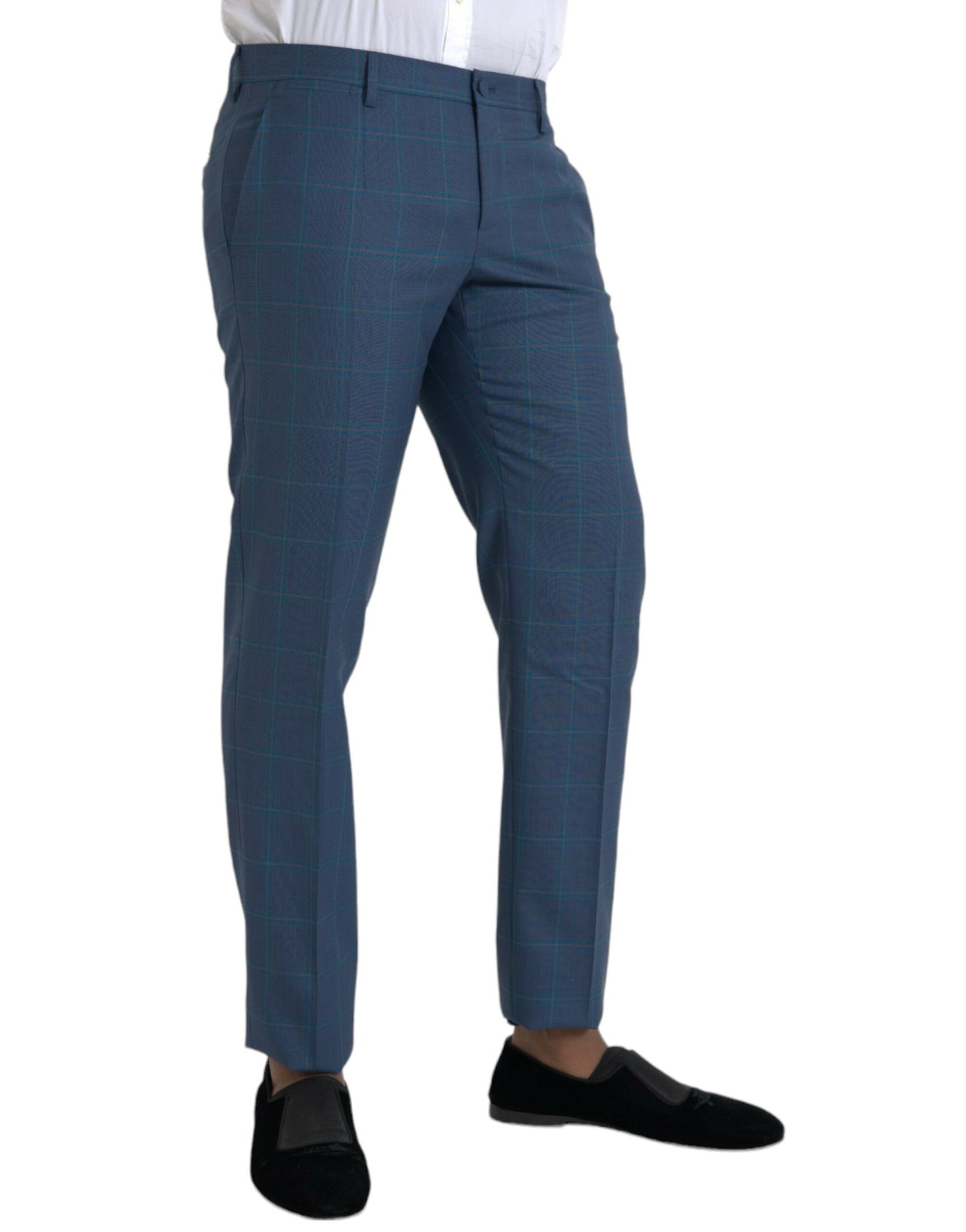 Dolce & Gabbana Blue Checkered Wool Men Dress Pants