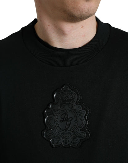 Dolce &amp; Gabbana Schwarzer Baumwoll-Rundhalspullover mit Logo-Pullover