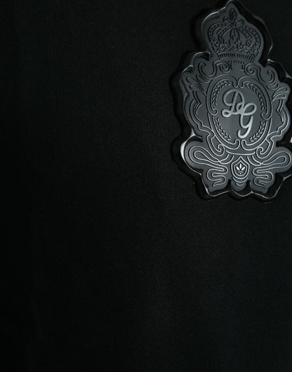 Dolce &amp; Gabbana Schwarzer Baumwoll-Rundhalspullover mit Logo-Pullover