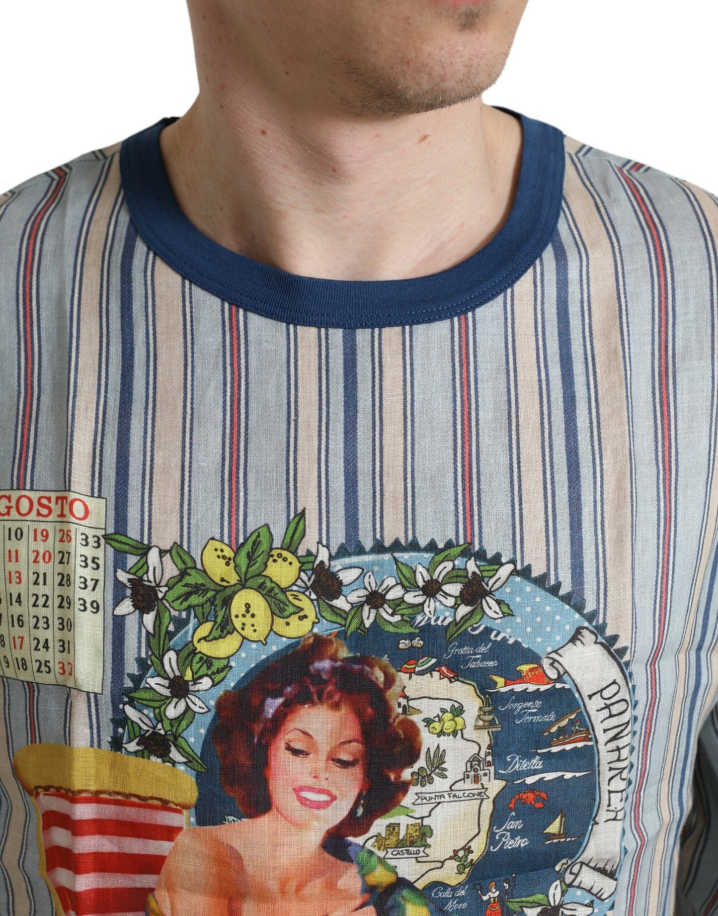 Mehrfarbiges Leinen-T-Shirt mit Agosto-Print von Dolce &amp; Gabbana