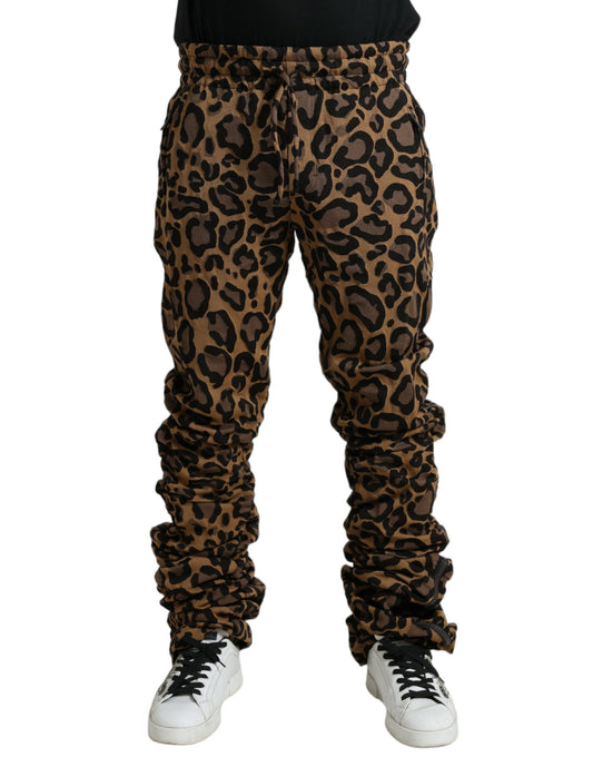 Dolce &amp; Gabbana Braune Jogginghose aus Jacquard mit Leopardenmuster