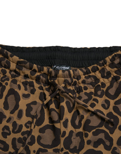 Dolce &amp; Gabbana Braune Jogginghose aus Jacquard mit Leopardenmuster