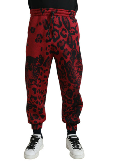 Dolce &amp; Gabbana Stretch-Jogginghose mit Leopardenmuster in Rot und Schwarz