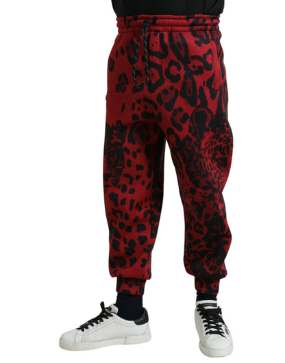 Dolce &amp; Gabbana Stretch-Jogginghose mit Leopardenmuster in Rot und Schwarz