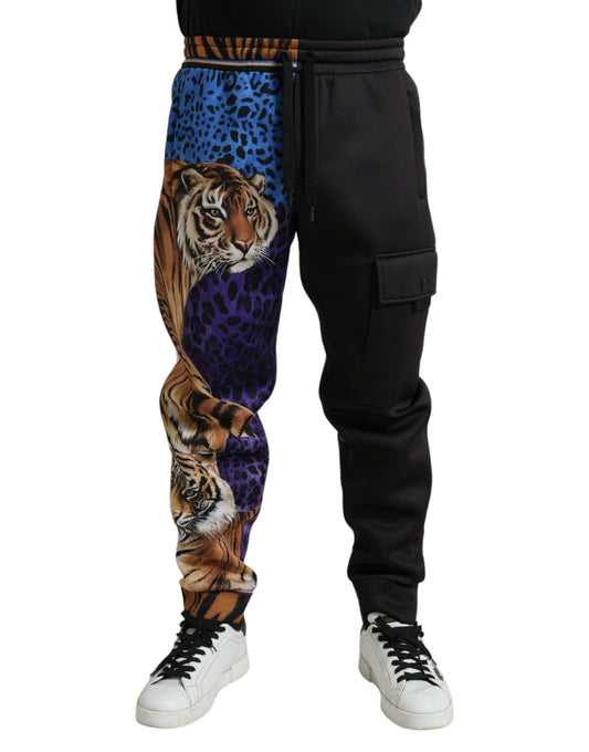 Dolce &amp; Gabbana Schwarz-blaue Jogginghose mit Leopardenmuster