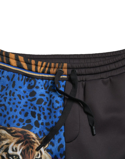 Dolce &amp; Gabbana Schwarz-blaue Jogginghose mit Leopardenmuster