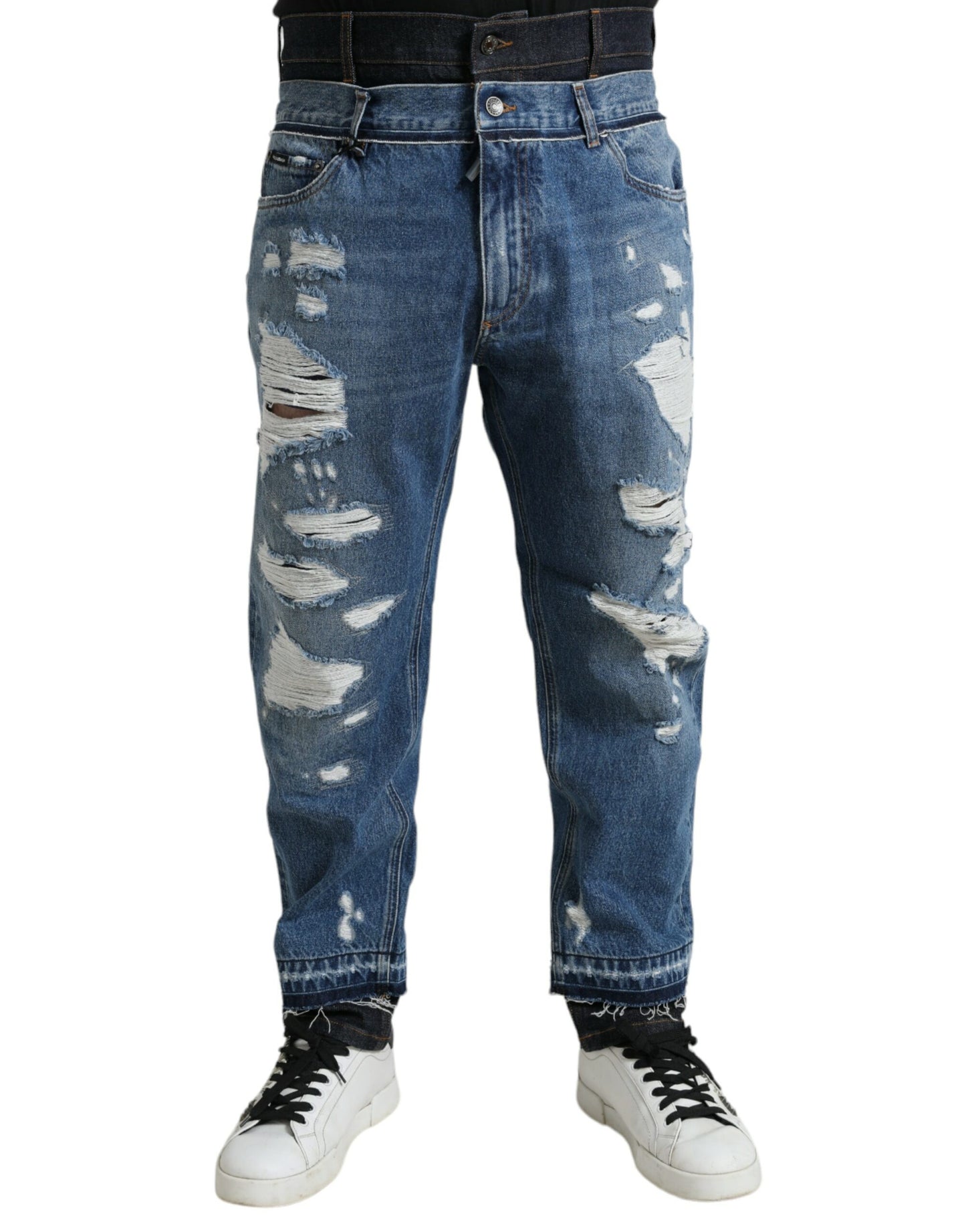 Dolce &amp; Gabbana Blue Tattered Cotton Herren-Denimjeans