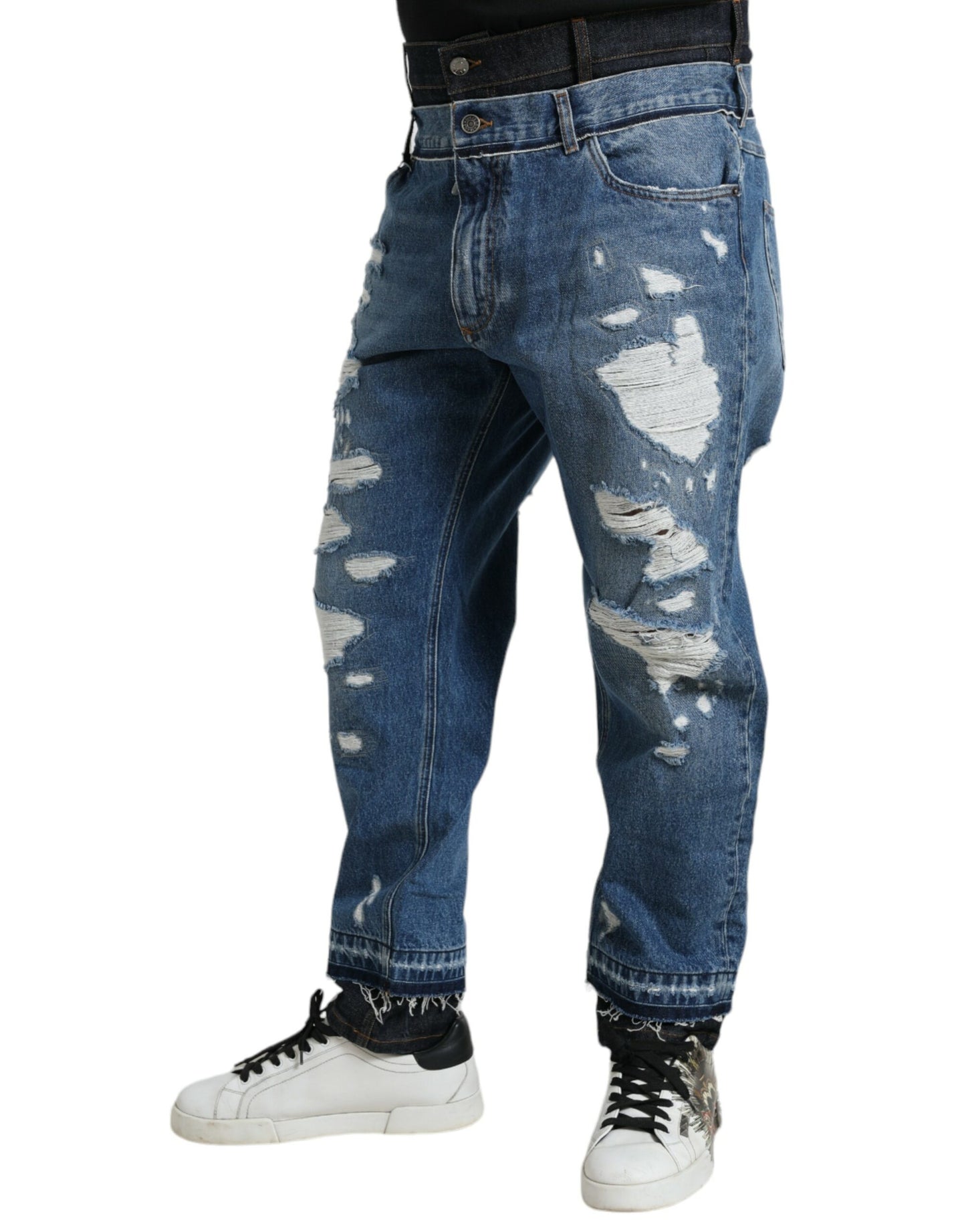 Dolce &amp; Gabbana Blue Tattered Cotton Herren-Denimjeans