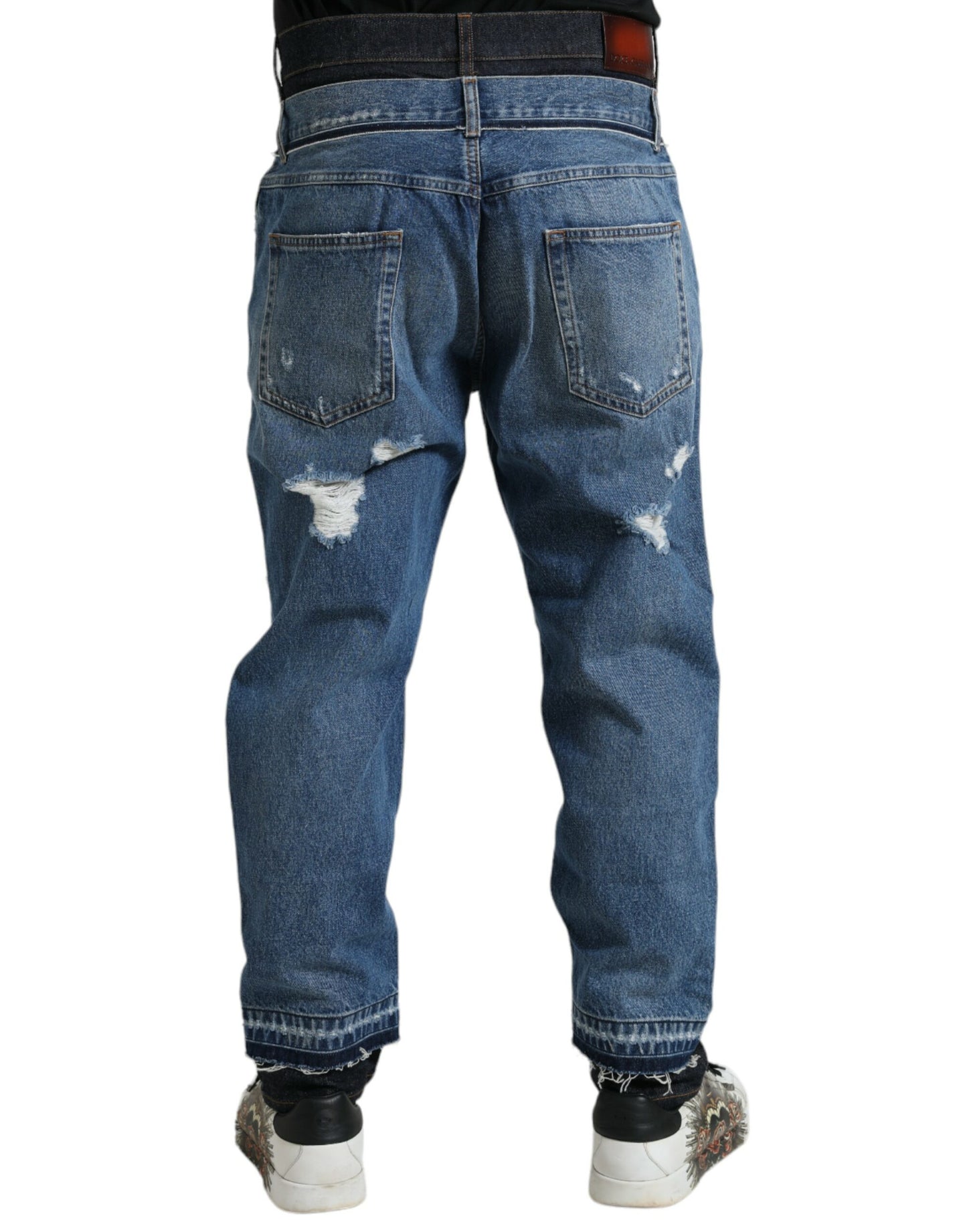 Dolce &amp; Gabbana Blue Tattered Cotton Herren-Denimjeans