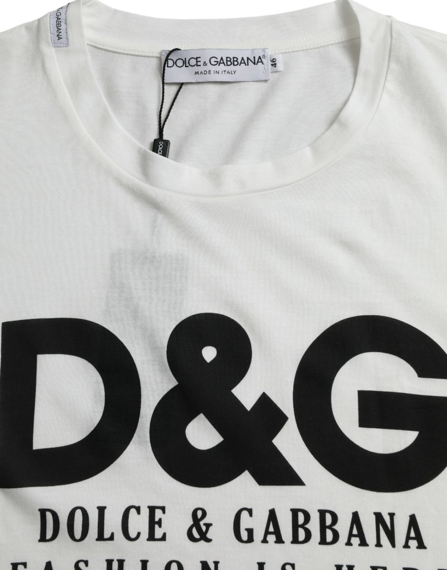 Dolce & Gabbana White Graphic Print Cotton Crew Neck T-shirt