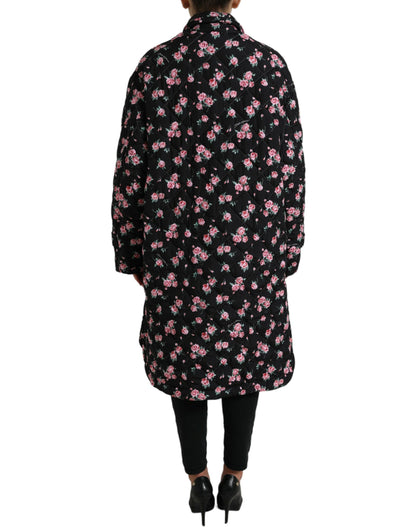 Schwarze Trenchcoat-Jacke mit Blumenkragen von Dolce &amp; Gabbana