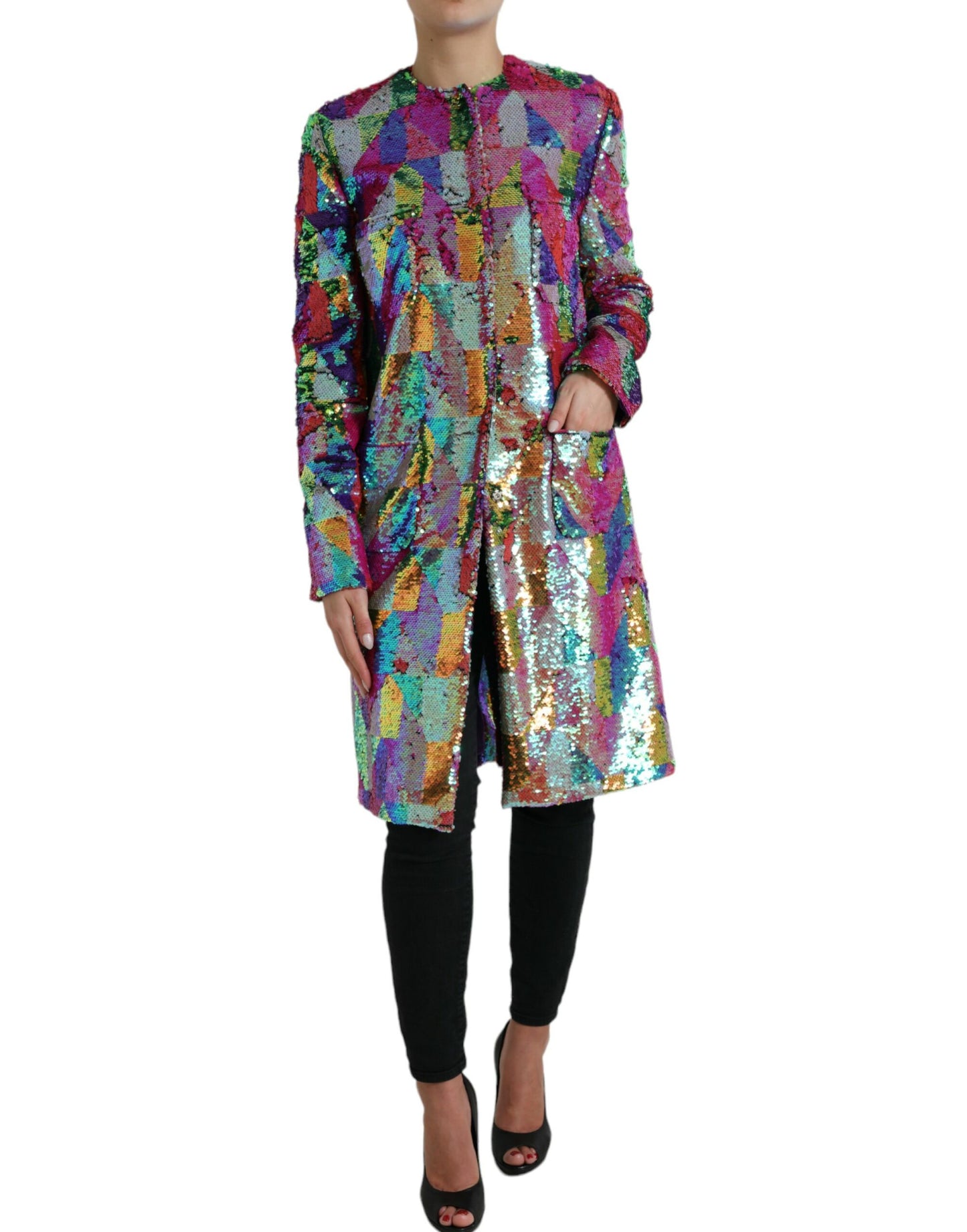 Mehrfarbige Manteljacke aus Polyester mit Pailletten von Dolce &amp; Gabbana