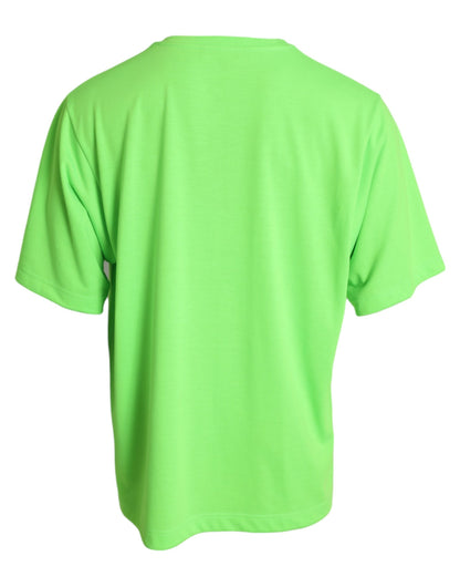 Dolce & Gabbana Neon Green Embossed Logo Crew Neck T-shirt