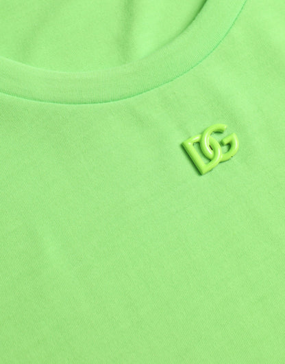 Dolce & Gabbana Neon Green Embossed Logo Crew Neck T-shirt