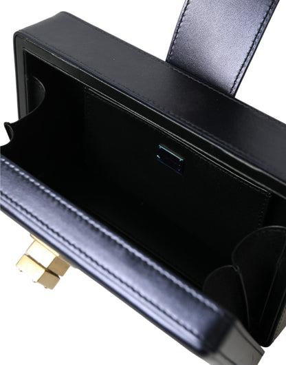 Dolce & Gabbana Elegant Dark Blue Lambskin Leather Box Bag