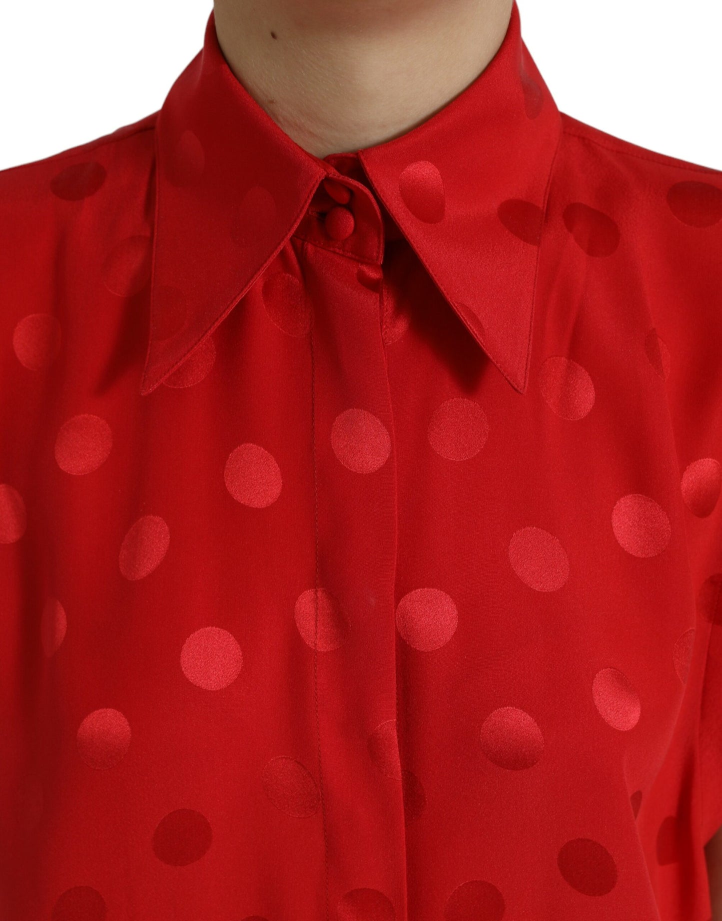 Dolce &amp; Gabbana Rotes, ärmelloses Blusenoberteil mit Polka Dots und Kragen