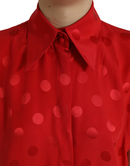 Dolce &amp; Gabbana Rotes, ärmelloses Blusenoberteil mit Polka Dots und Kragen