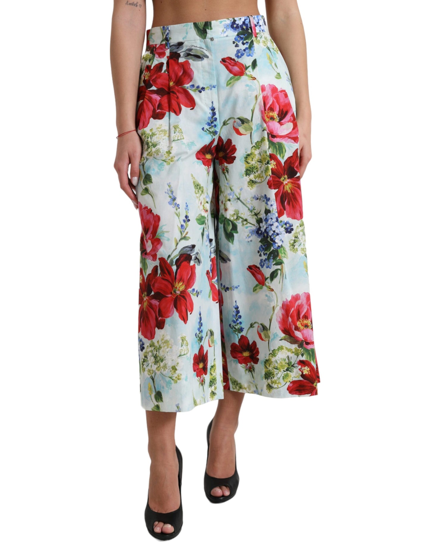 Mehrfarbige, florale Hose mit hoher Taille und weitem Bein von Dolce &amp; Gabbana