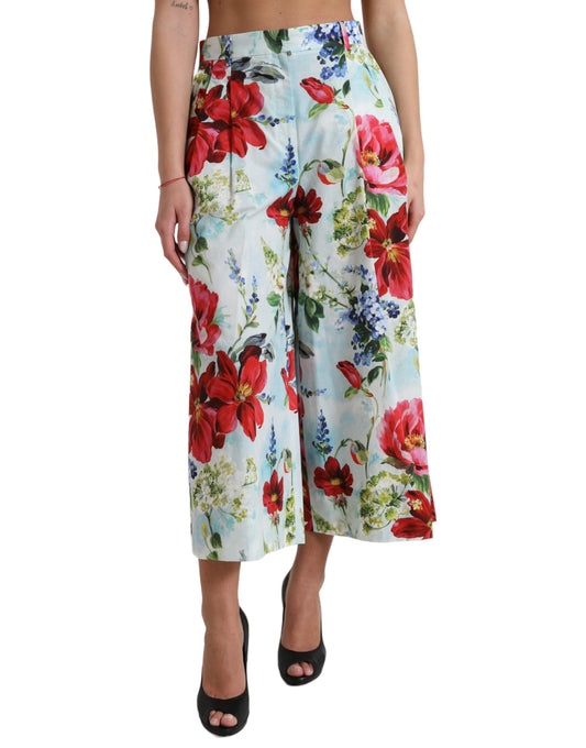 Mehrfarbige, florale Hose mit hoher Taille und weitem Bein von Dolce &amp; Gabbana