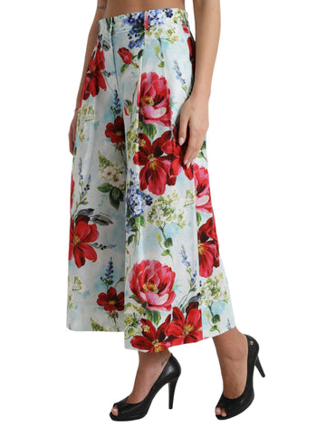 Mehrfarbige, florale Hose mit hoher Taille und weitem Bein von Dolce &amp; Gabbana