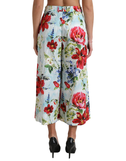 Mehrfarbige, florale Hose mit hoher Taille und weitem Bein von Dolce &amp; Gabbana