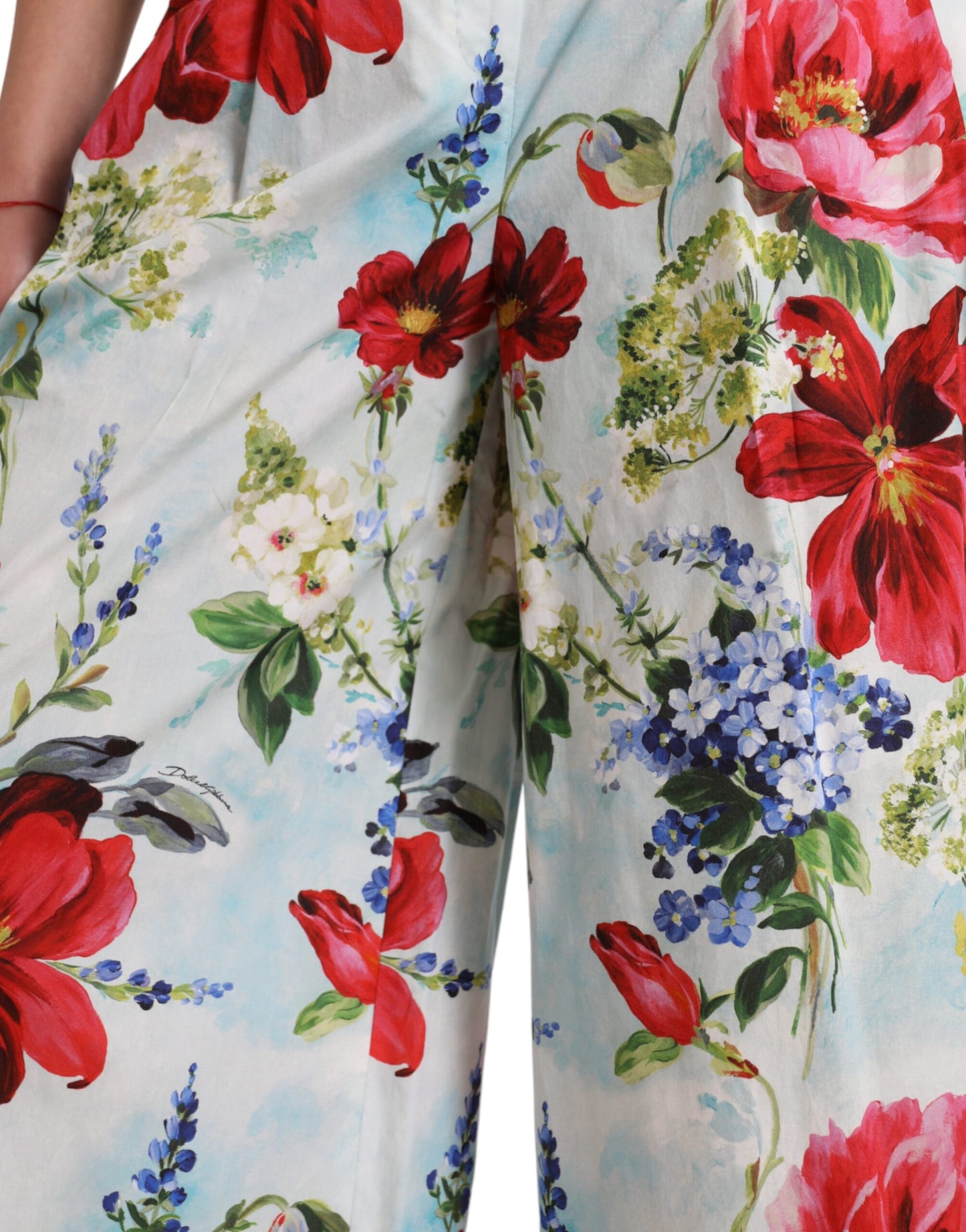 Mehrfarbige, florale Hose mit hoher Taille und weitem Bein von Dolce &amp; Gabbana