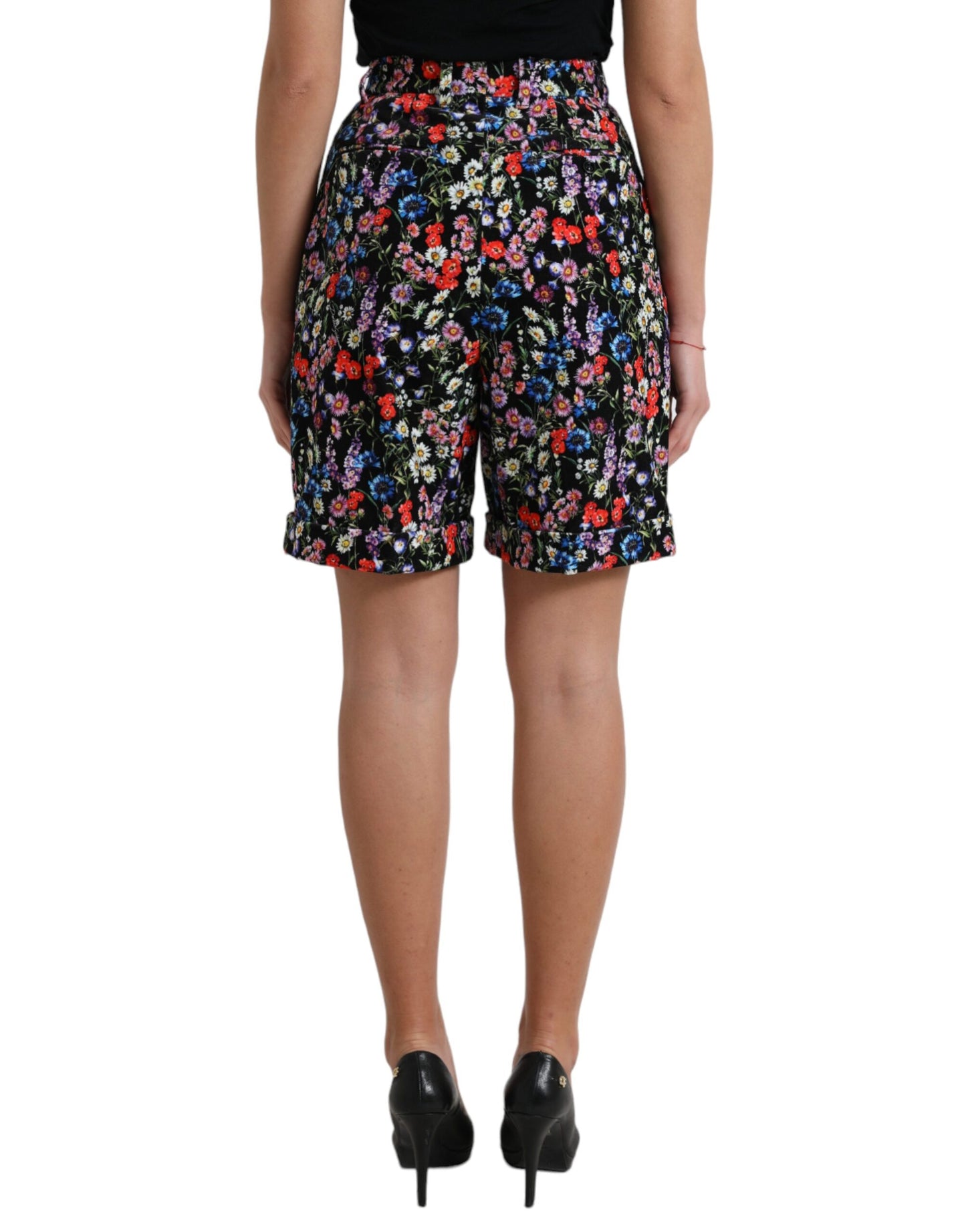 Dolce &amp; Gabbana Schwarze Hotpants-Shorts mit Blumenmuster und hoher Taille