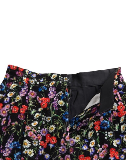 Dolce &amp; Gabbana Schwarze Hotpants-Shorts mit Blumenmuster und hoher Taille