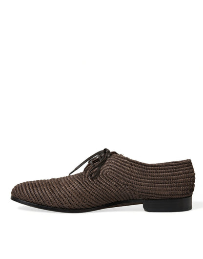 Dolce & Gabbana Elegant Raffia Upper Derby Shoes - Lace Up in Brown