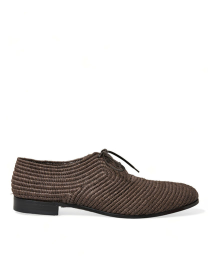 Dolce & Gabbana Elegant Raffia Upper Derby Shoes - Lace Up in Brown